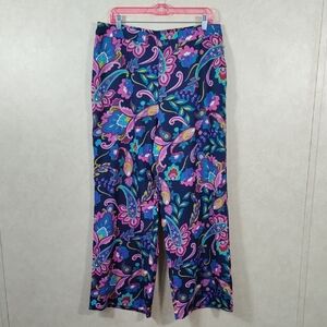 04091 Soft Surroundings navy & mauve Korva Wide Leg Pants L NWT